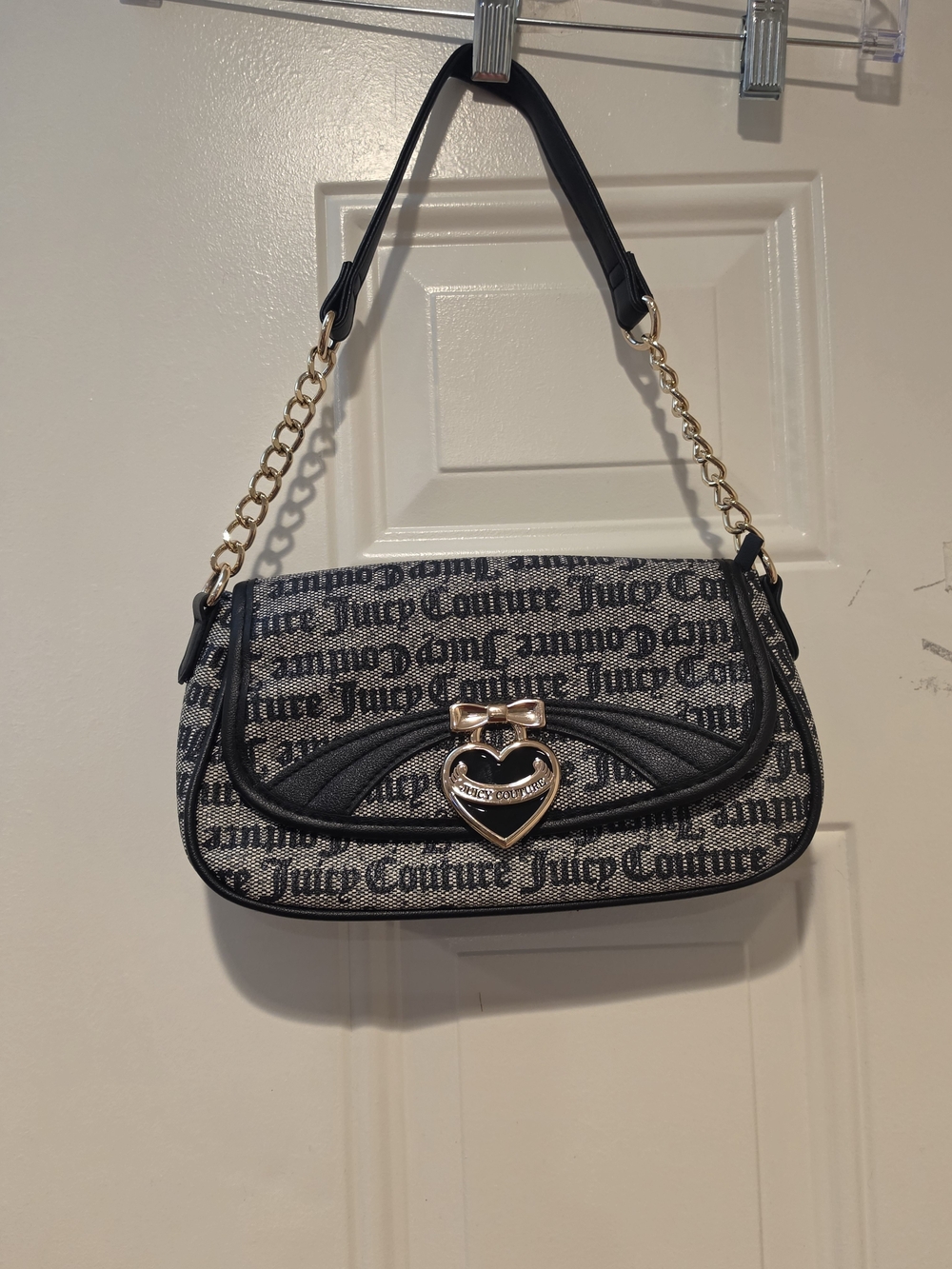 Juicy Couture Black Logo Heart-Bow Shoulder Bag